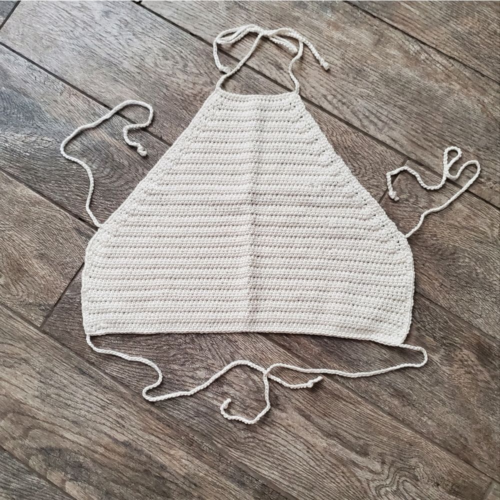 Hand Crafted Off-white Crochet Cropped Halter Top Size L - Picture 8 of 10